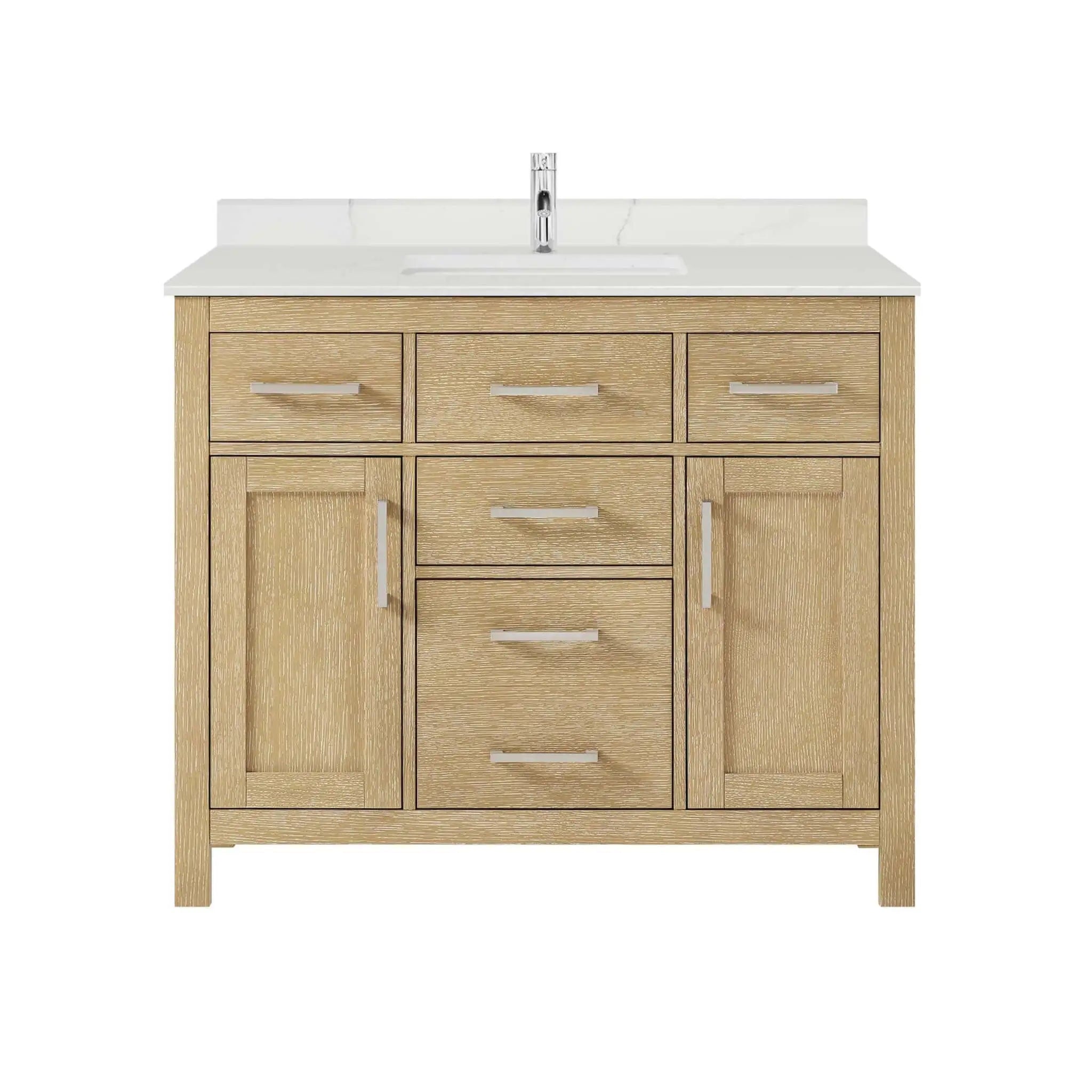 42" Beckett Single Bathroom Vanity in Whitewashed Oak with Brushed Nickel Trim by Wyndham