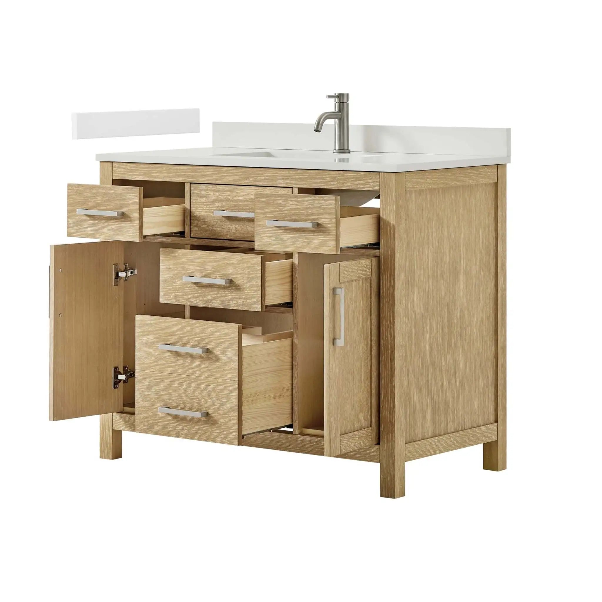 42" Beckett Single Bathroom Vanity in Whitewashed Oak with Brushed Nickel Trim by Wyndham