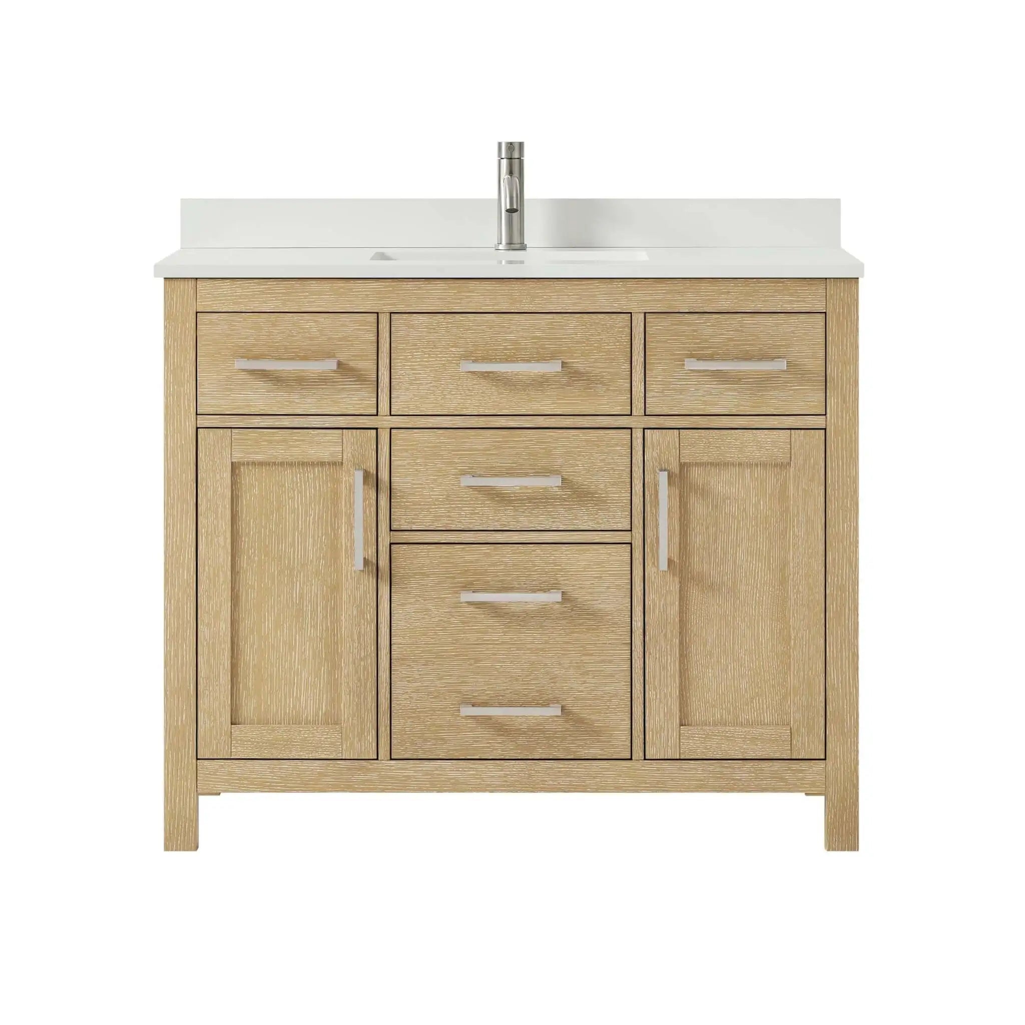42" Beckett Single Bathroom Vanity in Whitewashed Oak with Brushed Nickel Trim by Wyndham