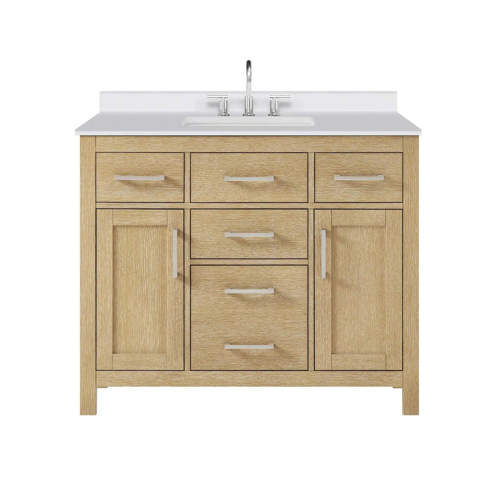 42" Beckett Single Bathroom Vanity in Whitewashed Oak with Brushed Nickel Trim by Wyndham