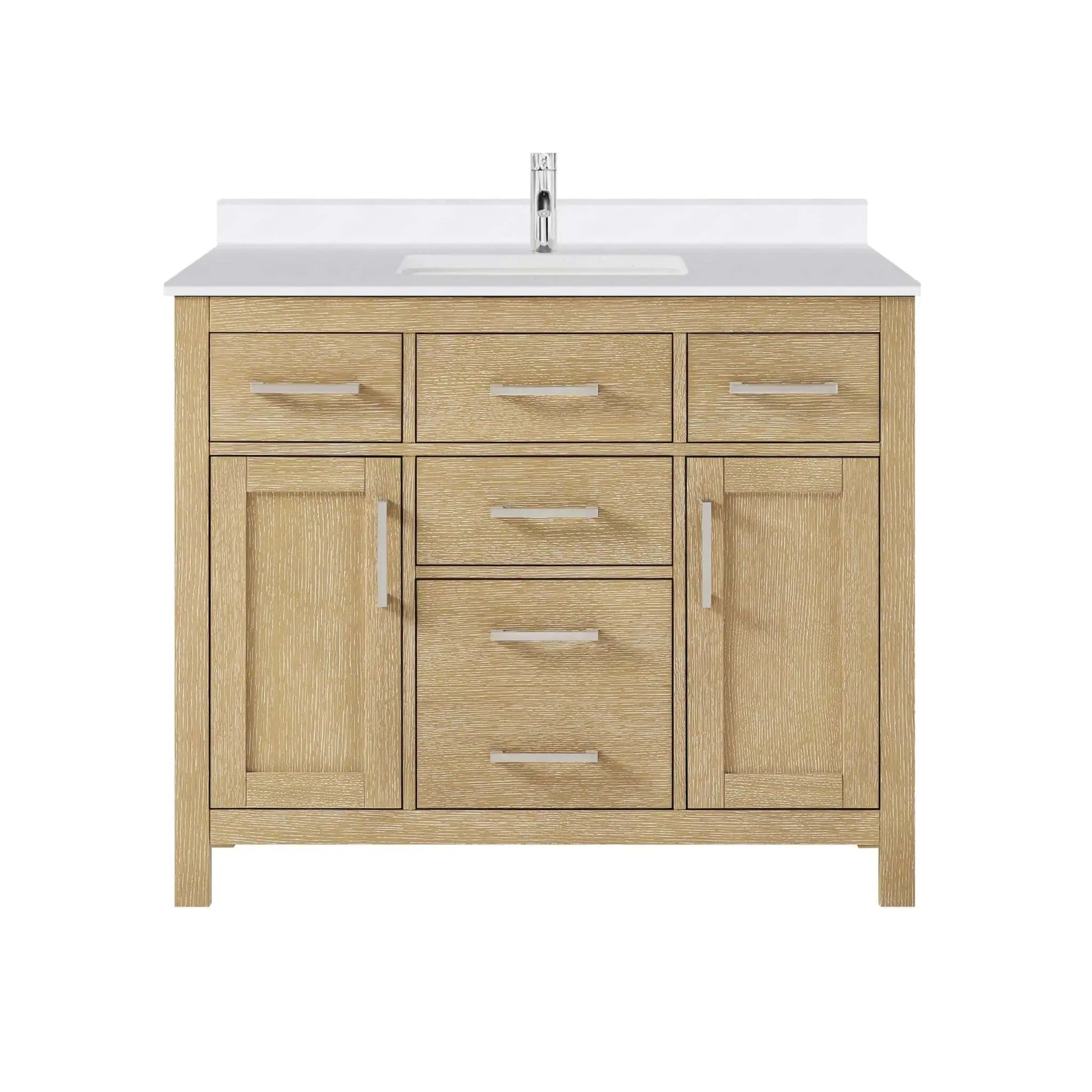 42" Beckett Single Bathroom Vanity in Whitewashed Oak with Brushed Nickel Trim by Wyndham