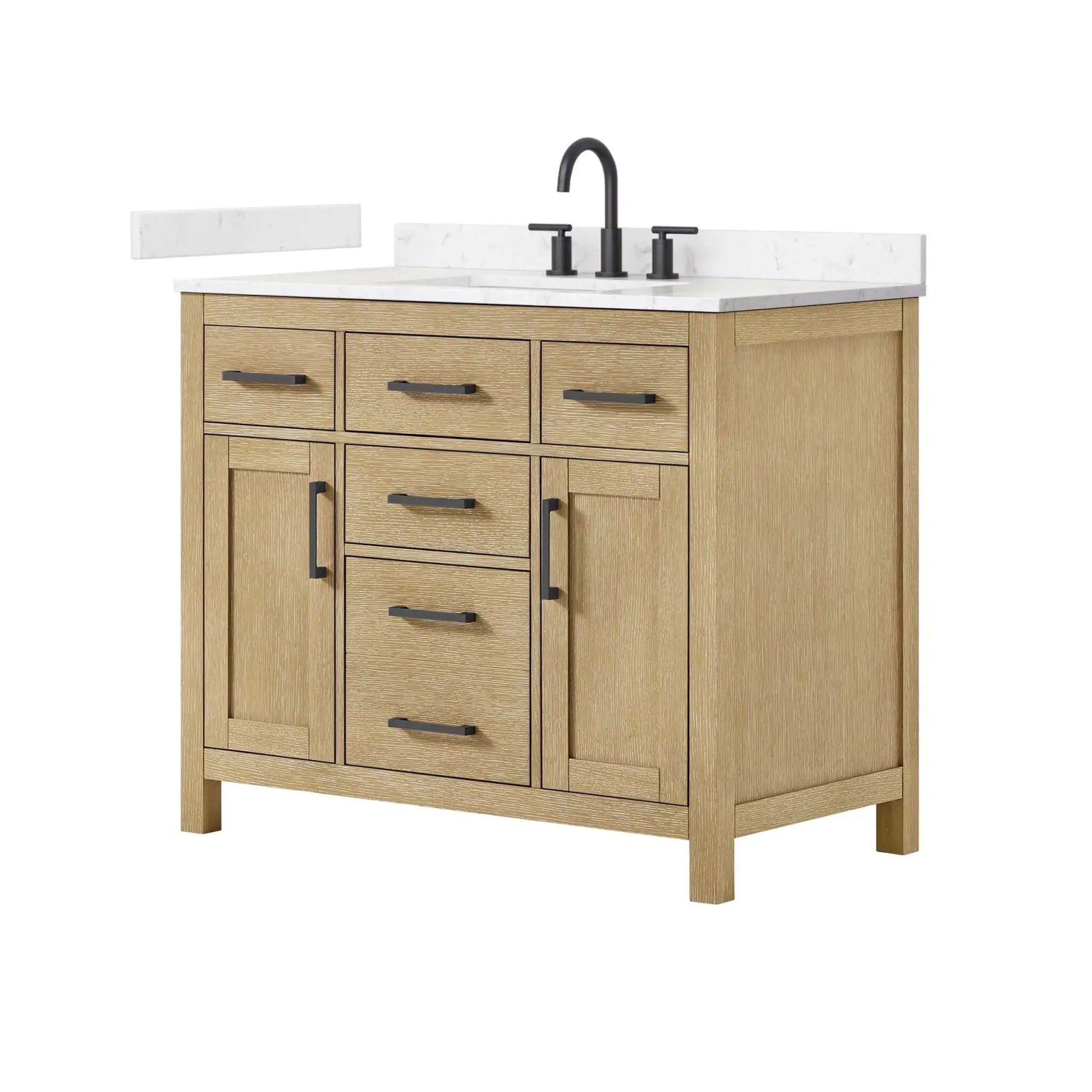 42" Beckett Single Bathroom Vanity in Whitewashed Oak with Matte Black Trim by Wyndham