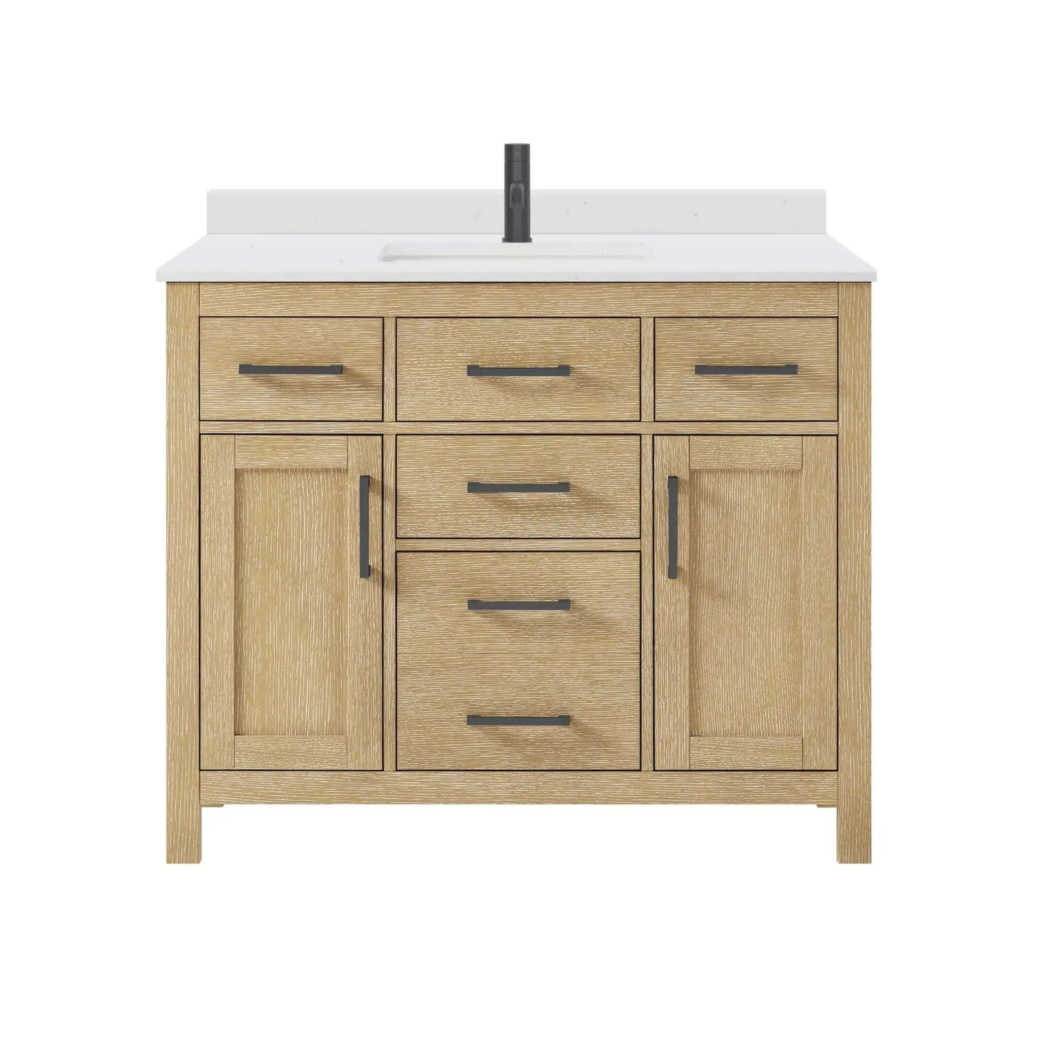 42" Beckett Single Bathroom Vanity in Whitewashed Oak with Matte Black Trim by Wyndham