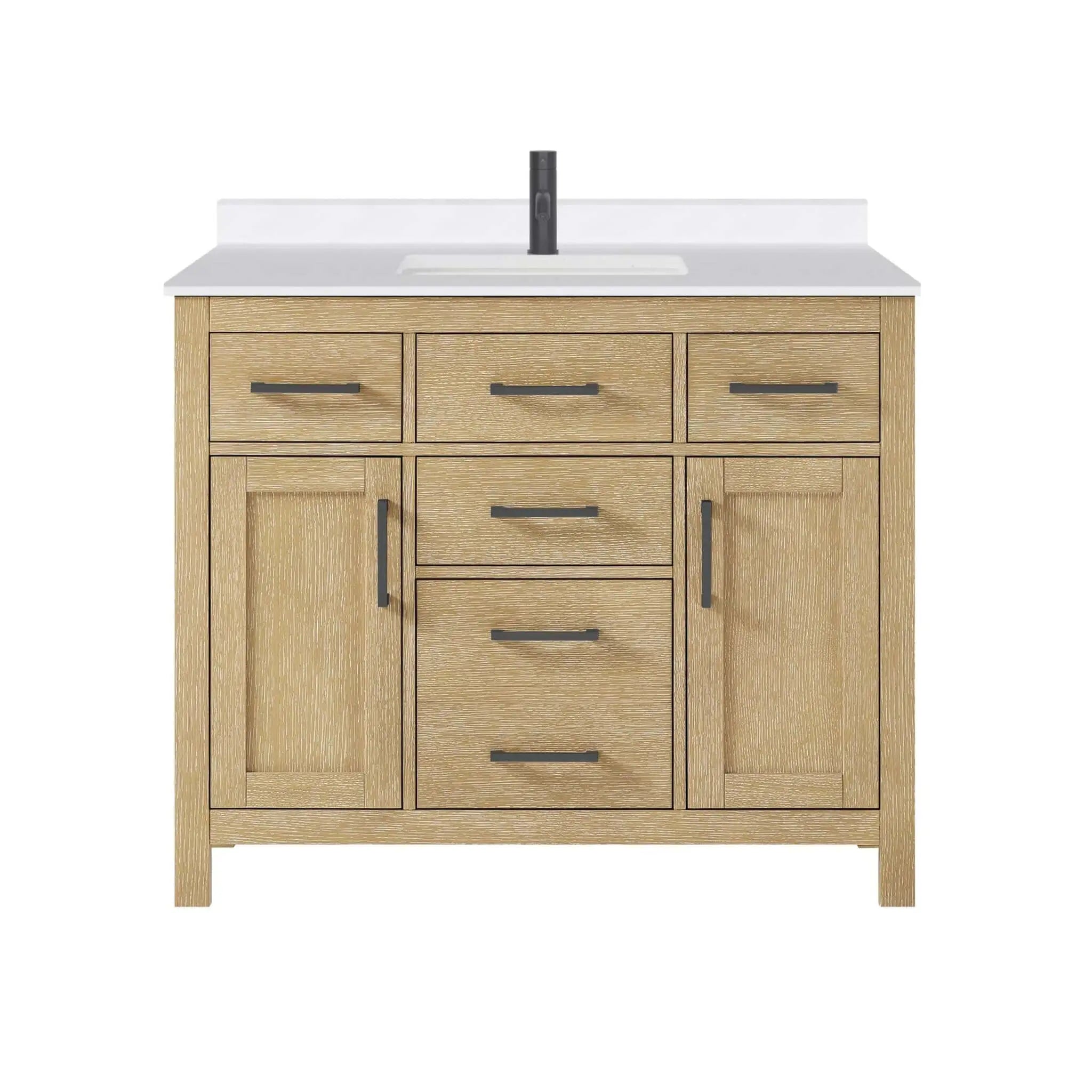 42" Beckett Single Bathroom Vanity in Whitewashed Oak with Matte Black Trim by Wyndham