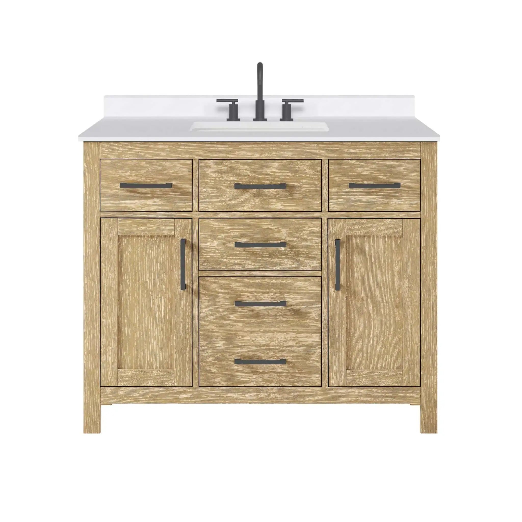 42" Beckett Single Bathroom Vanity in Whitewashed Oak with Matte Black Trim by Wyndham