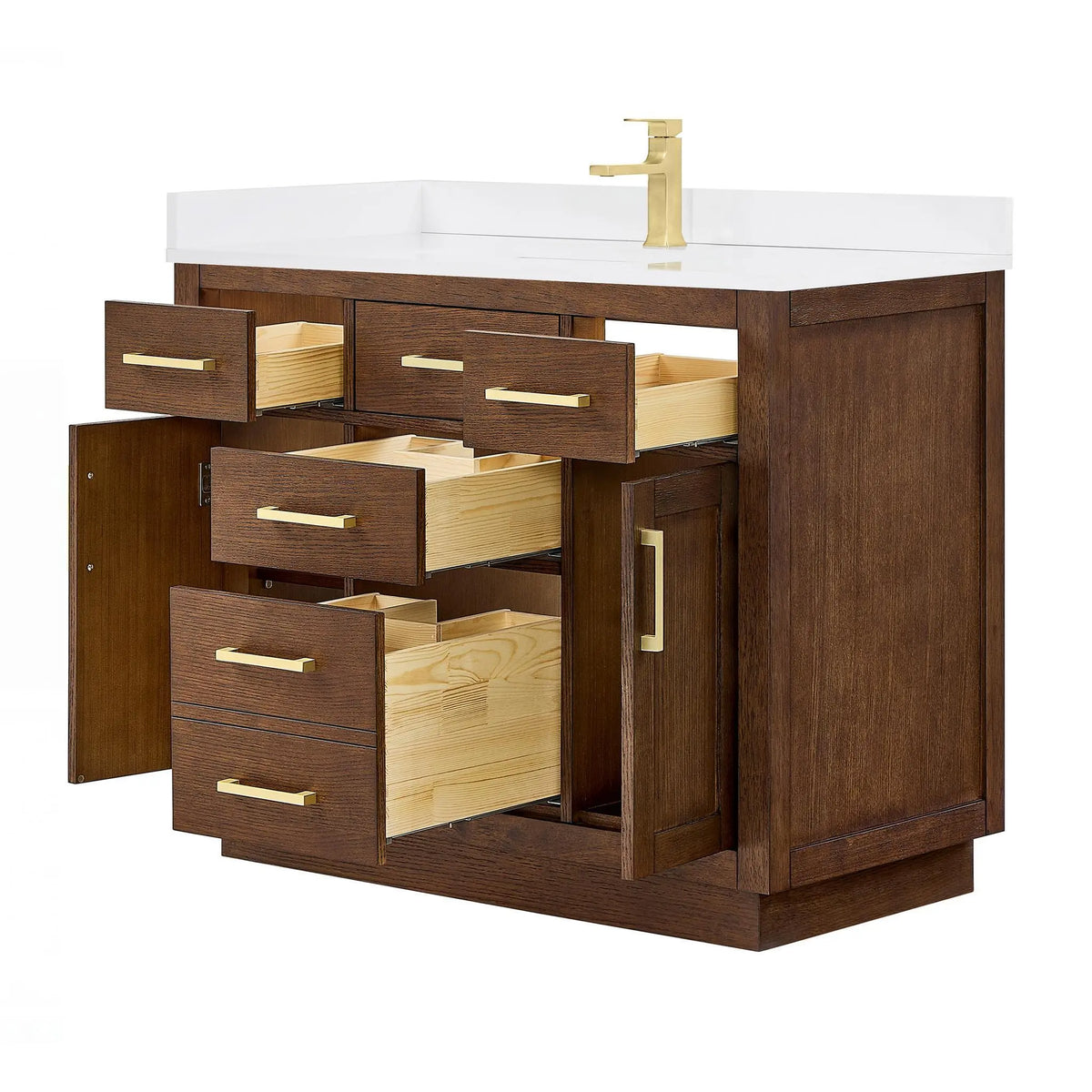 42" Beckett Single Bathroom Vanity with Toe Kick Dark Oak Brushed Gold Trim by wyndham View 8