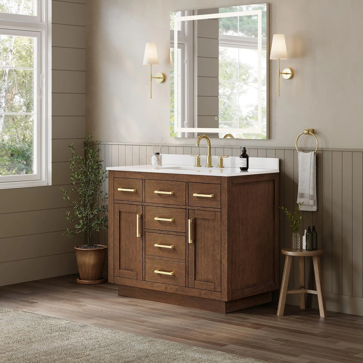 42" Beckett Single Bathroom Vanity with Toe Kick Dark Oak Brushed Gold Trim by wyndham View 17