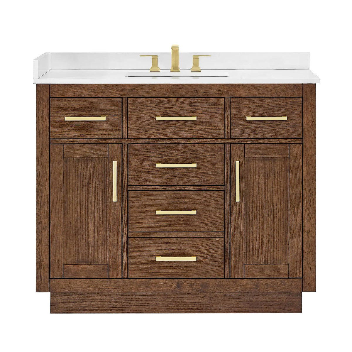 42" Beckett Single Bathroom Vanity with Toe Kick Dark Oak Brushed Gold Trim by wyndham View 16