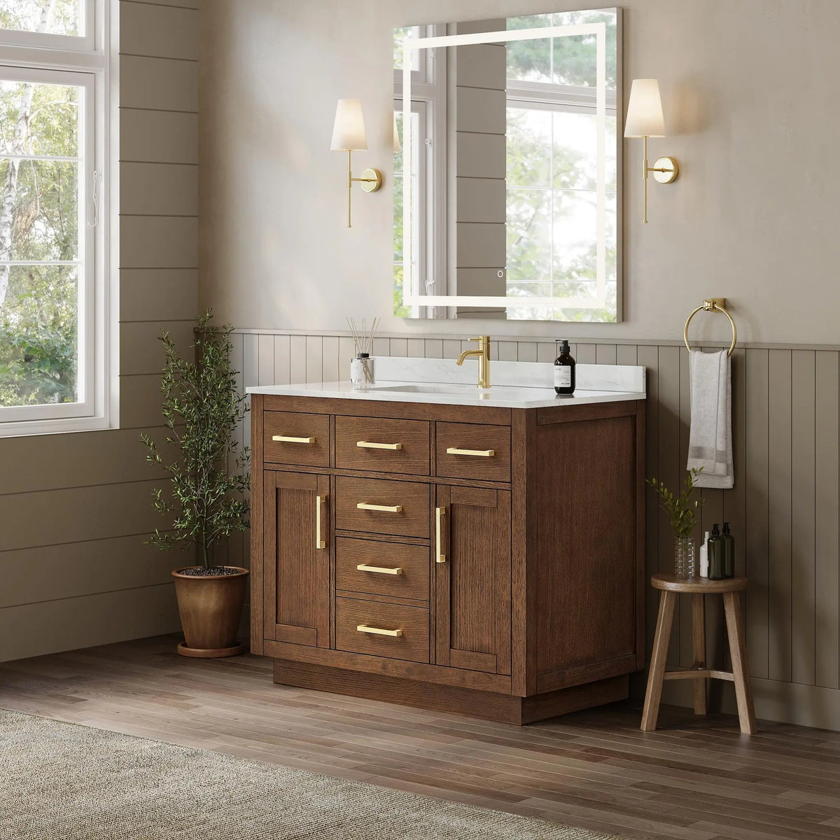 42" Beckett Single Bathroom Vanity with Toe Kick Dark Oak Brushed Gold Trim by wyndham View 22