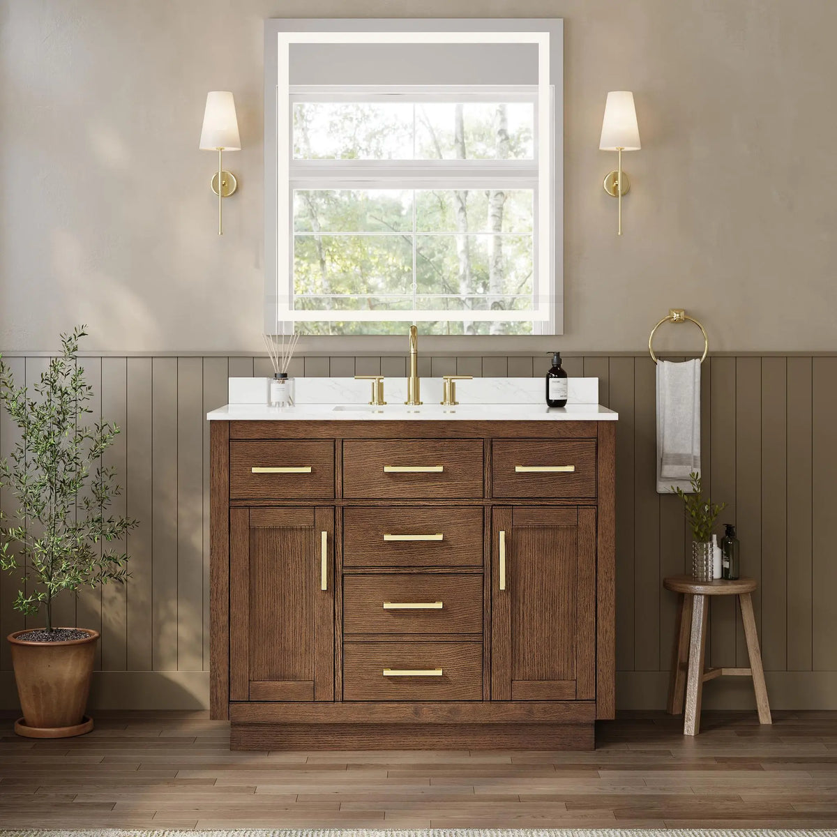 42" Beckett Single Bathroom Vanity with Toe Kick Dark Oak Brushed Gold Trim by wyndham View 34
