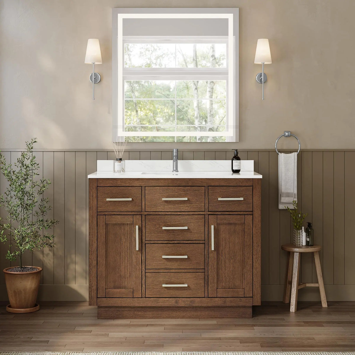 42" Beckett Single Bathroom Vanity with Toe Kick Dark Oak Brushed Nickel Trim by wyndham View 24