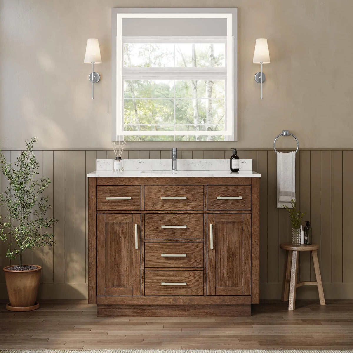 42" Beckett Single Bathroom Vanity with Toe Kick Dark Oak Brushed Nickel Trim by wyndham View 4