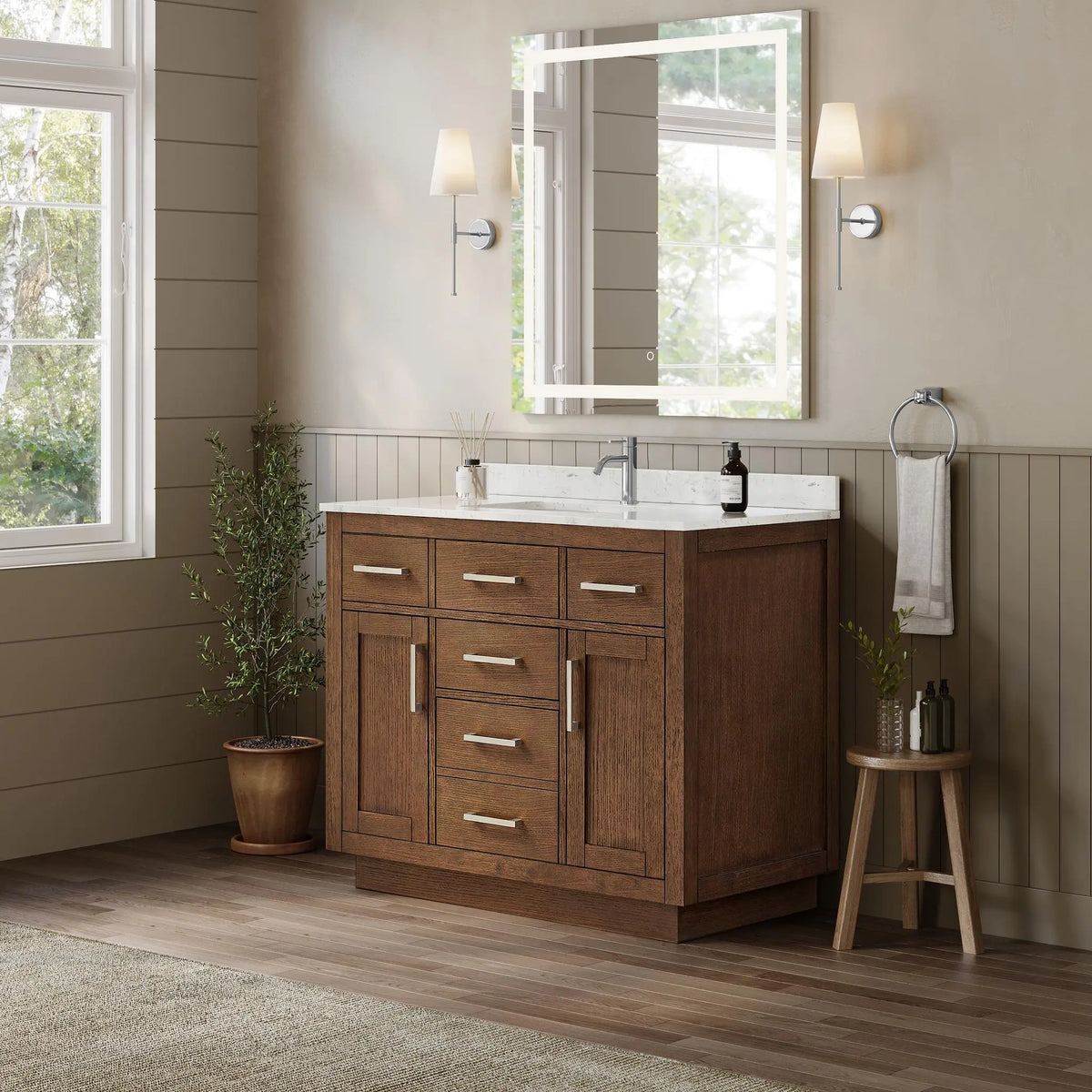 42" Beckett Single Bathroom Vanity with Toe Kick Dark Oak Brushed Nickel Trim by wyndham View 2