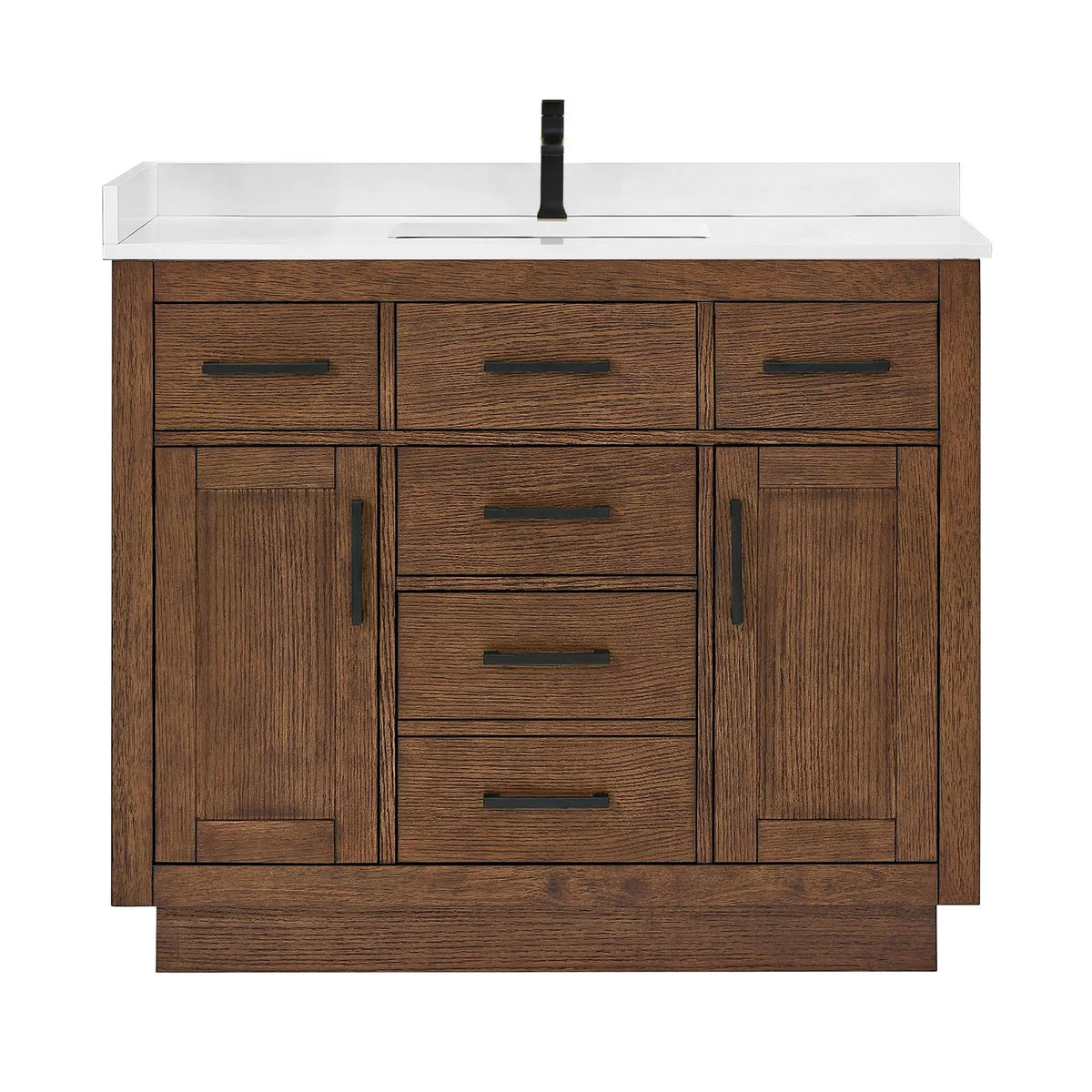 42" Beckett Single Bathroom Vanity with Toe Kick Dark Oak Matte Black Trim by wyndham View 6