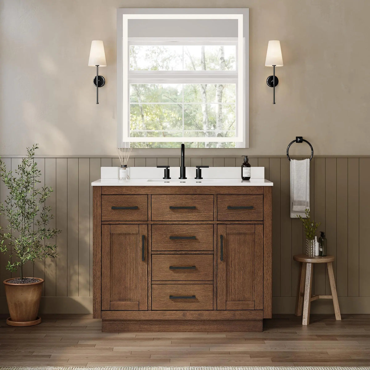 42" Beckett Single Bathroom Vanity with Toe Kick Dark Oak Matte Black Trim by wyndham View 19