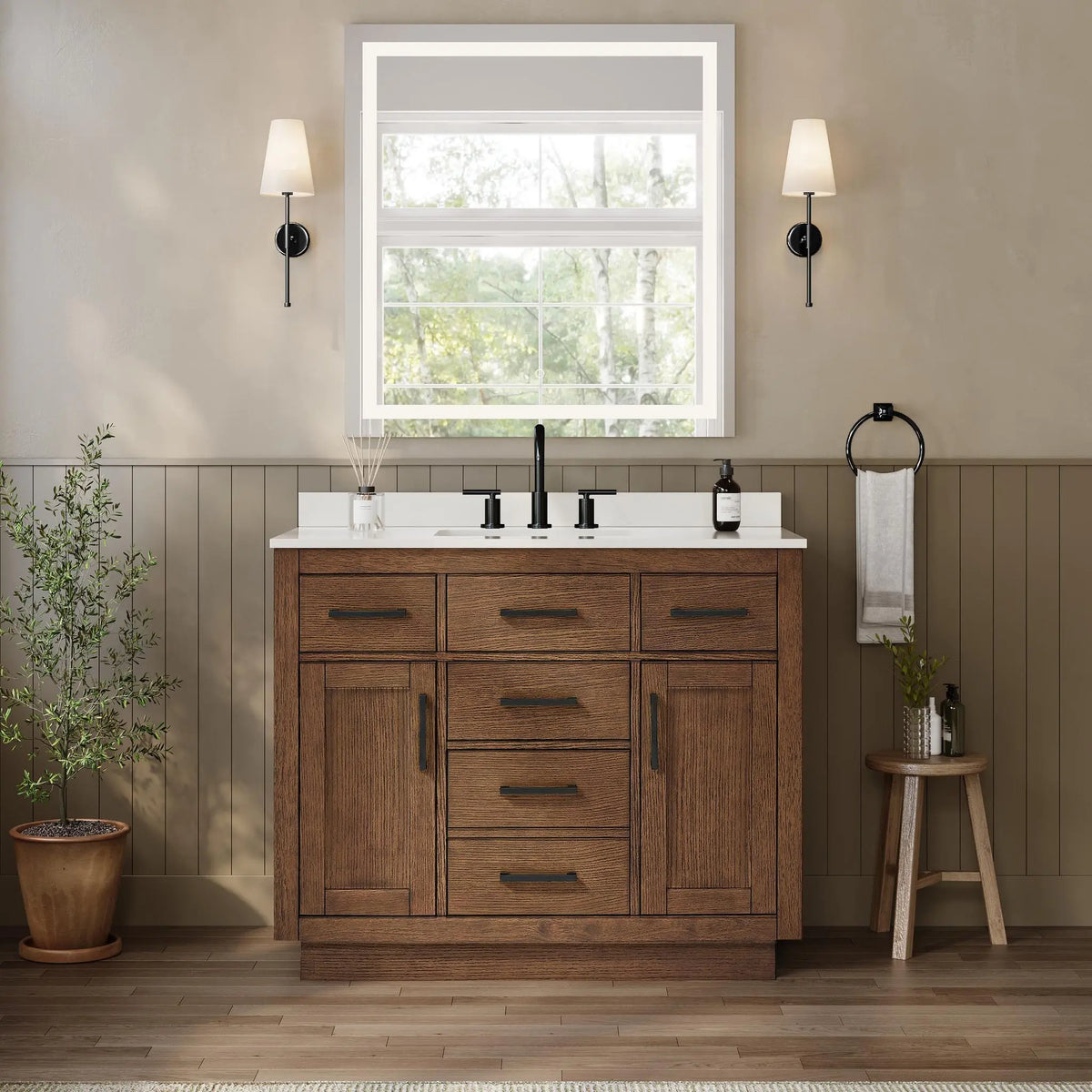 42" Beckett Single Bathroom Vanity with Toe Kick Dark Oak Matte Black Trim by wyndham View 39