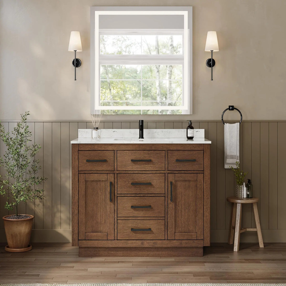 42" Beckett Single Bathroom Vanity with Toe Kick Dark Oak Matte Black Trim by wyndham View 4