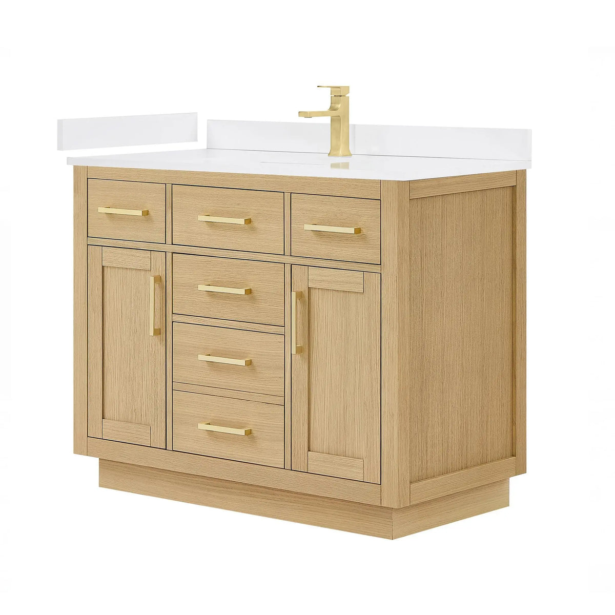 42" Beckett Single Bathroom Vanity with Toe Kick Rift Oak Brushed Gold Trim by wyndham View 10