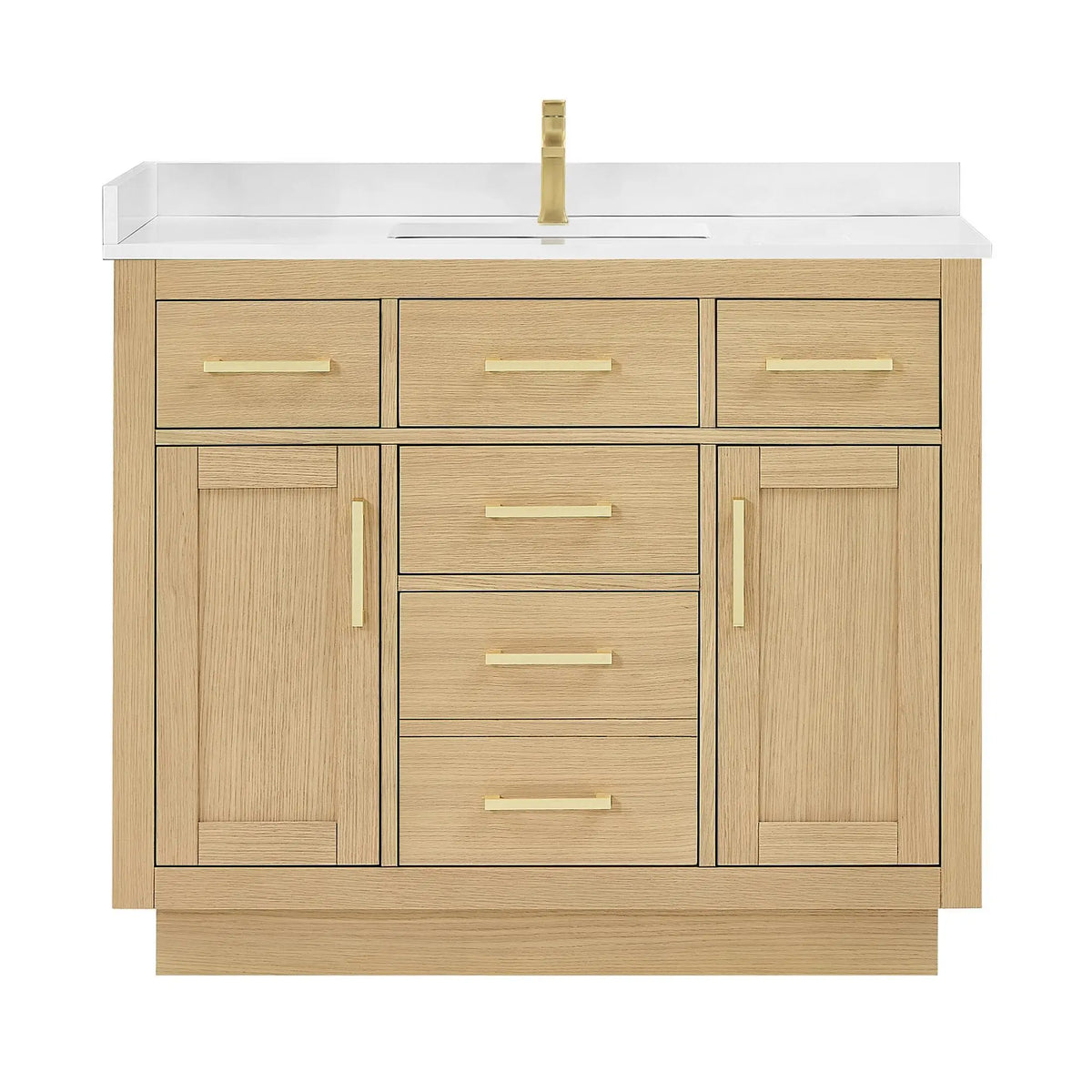 42" Beckett Single Bathroom Vanity with Toe Kick Rift Oak Brushed Gold Trim by wyndham View 6