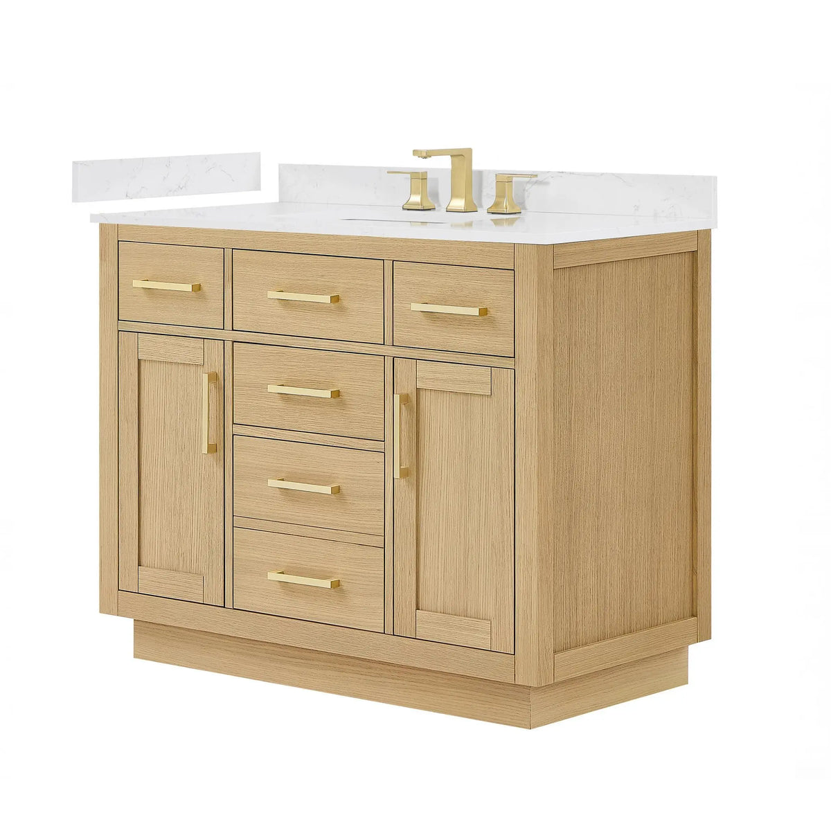 42" Beckett Single Bathroom Vanity with Toe Kick Rift Oak Brushed Gold Trim by wyndham View 15