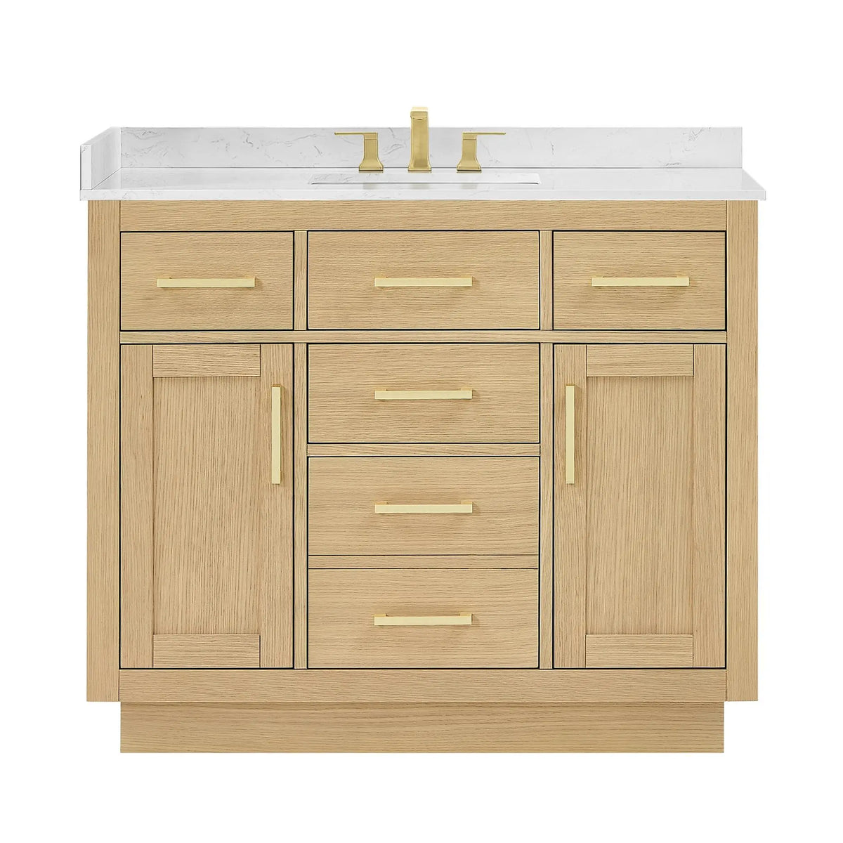 42" Beckett Single Bathroom Vanity with Toe Kick Rift Oak Brushed Gold Trim by wyndham View 11