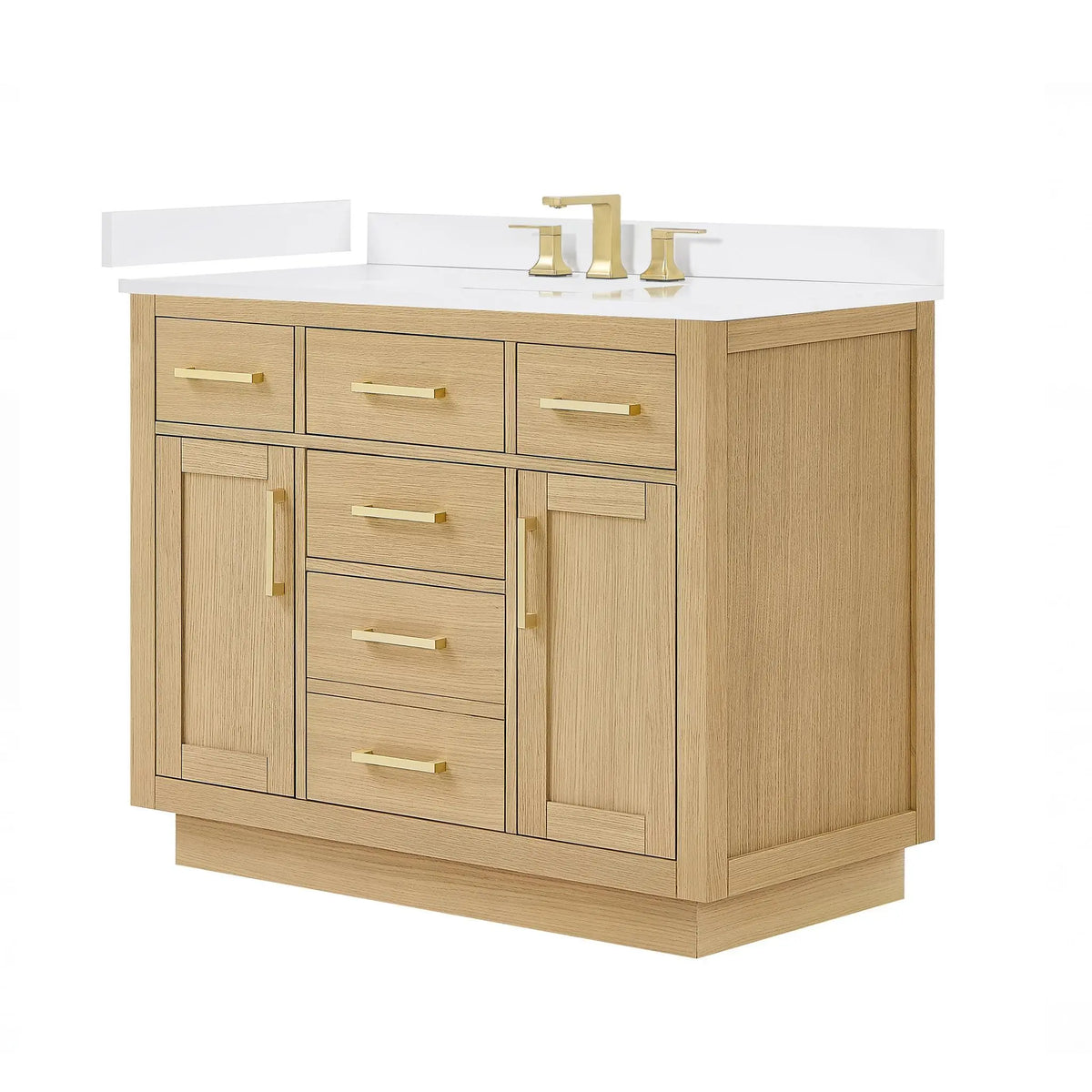 42" Beckett Single Bathroom Vanity with Toe Kick Rift Oak Brushed Gold Trim by wyndham View 20