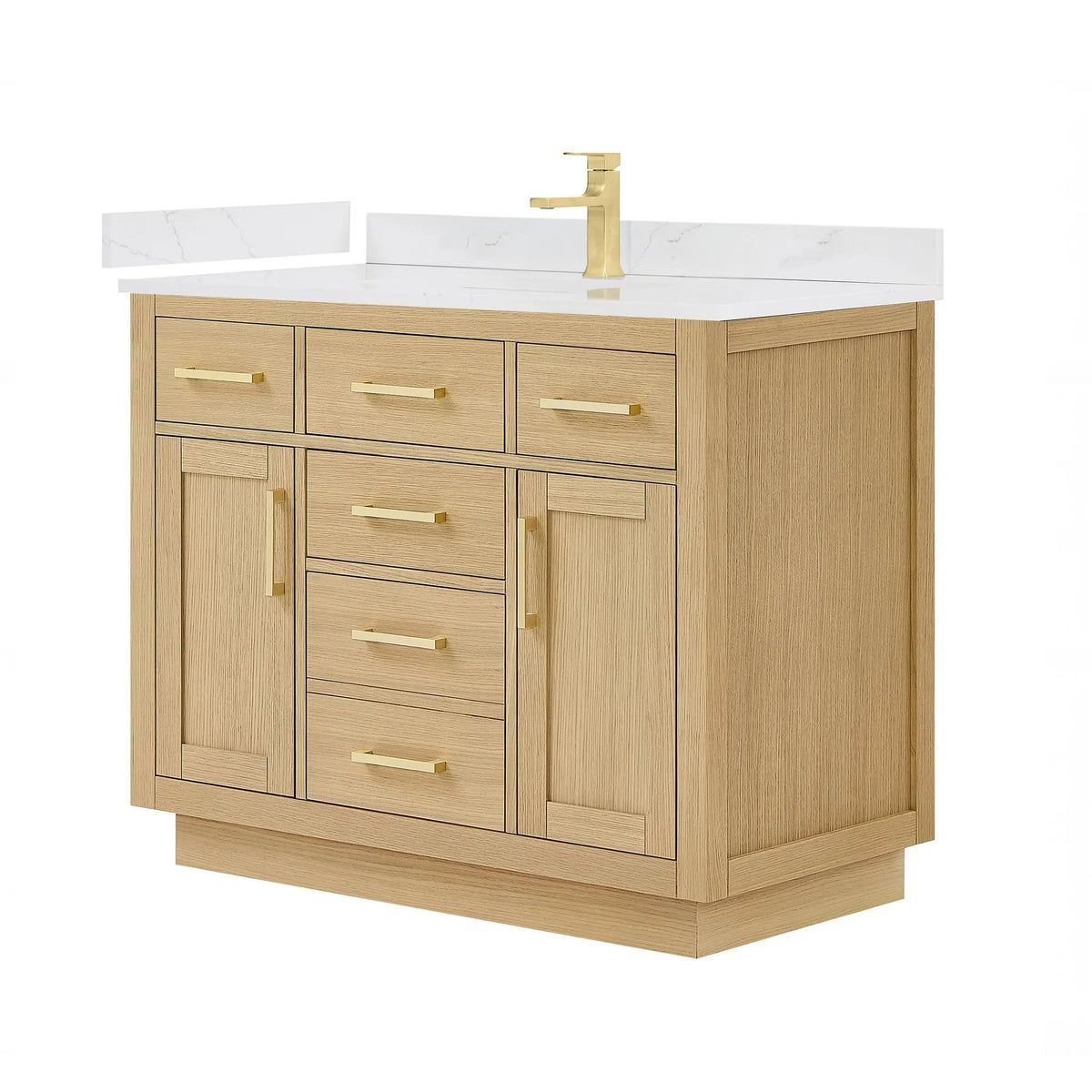42" Beckett Single Bathroom Vanity with Toe Kick Rift Oak Brushed Gold Trim by wyndham View 25