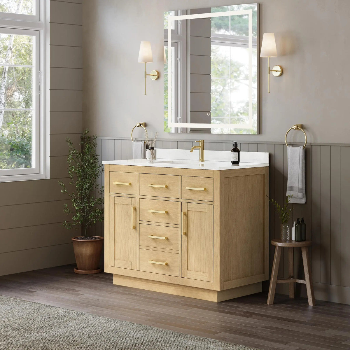 42" Beckett Single Bathroom Vanity with Toe Kick Rift Oak Brushed Gold Trim by wyndham View 22