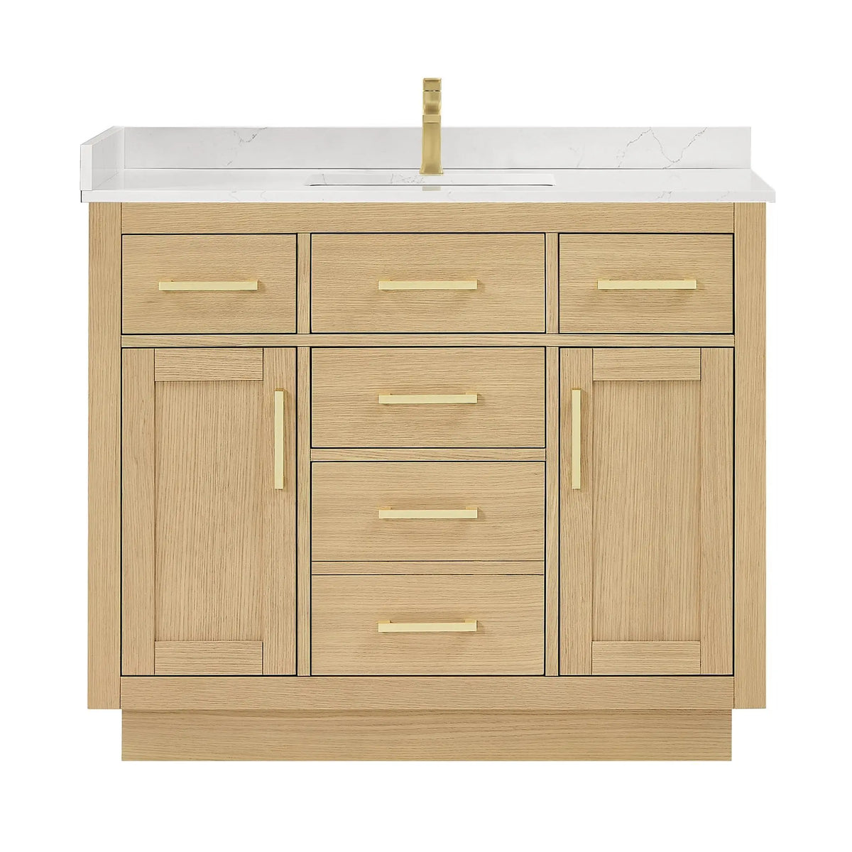 42" Beckett Single Bathroom Vanity with Toe Kick Rift Oak Brushed Gold Trim by wyndham View 21