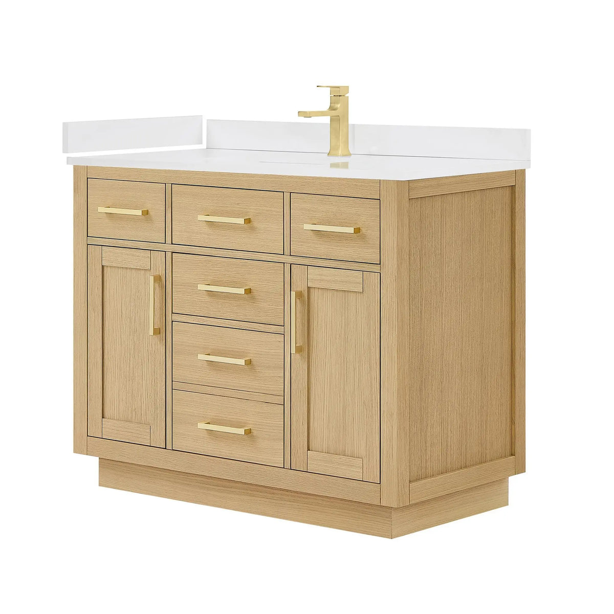 42" Beckett Single Bathroom Vanity with Toe Kick Rift Oak Brushed Gold Trim by wyndham View 30