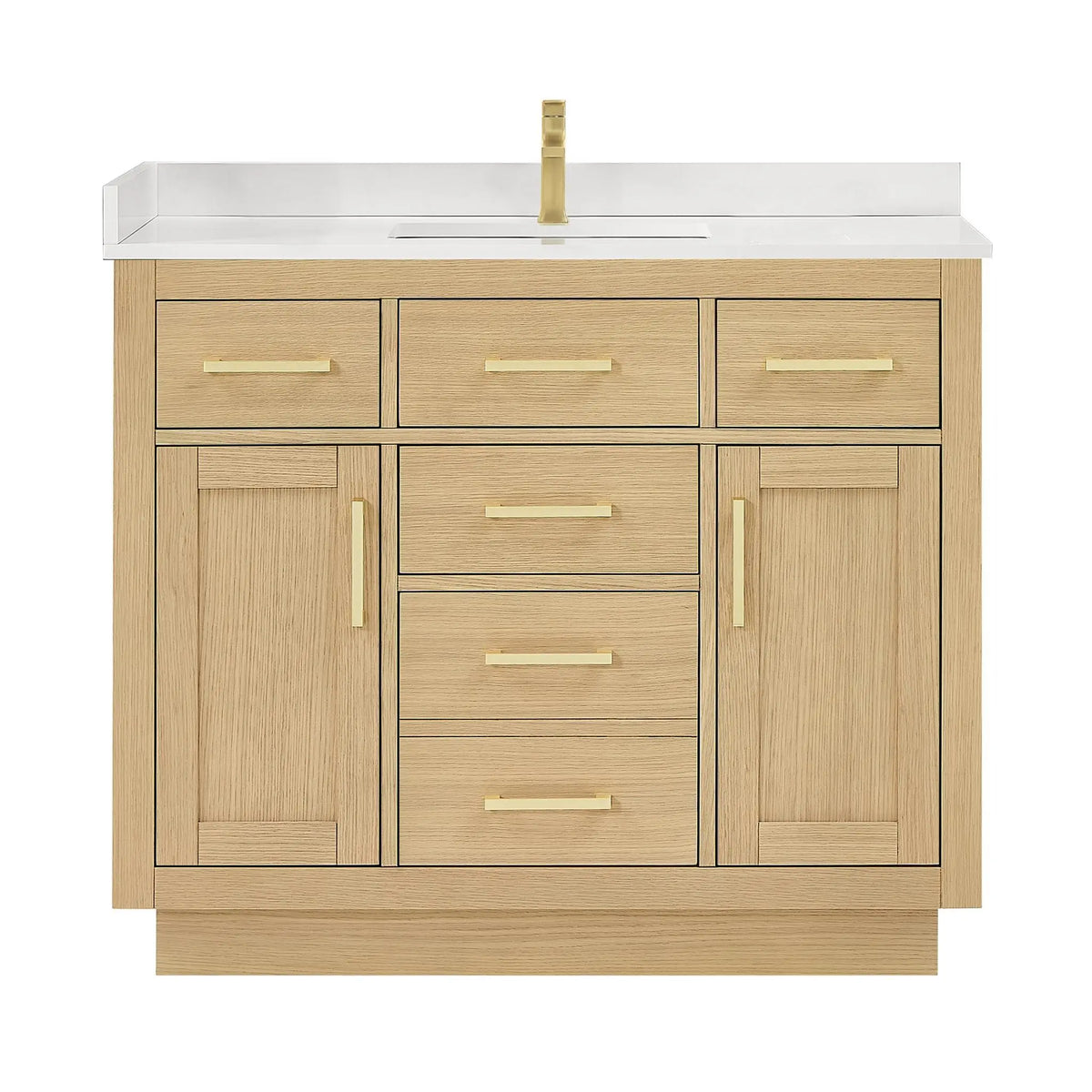 42" Beckett Single Bathroom Vanity with Toe Kick Rift Oak Brushed Gold Trim by wyndham View 26