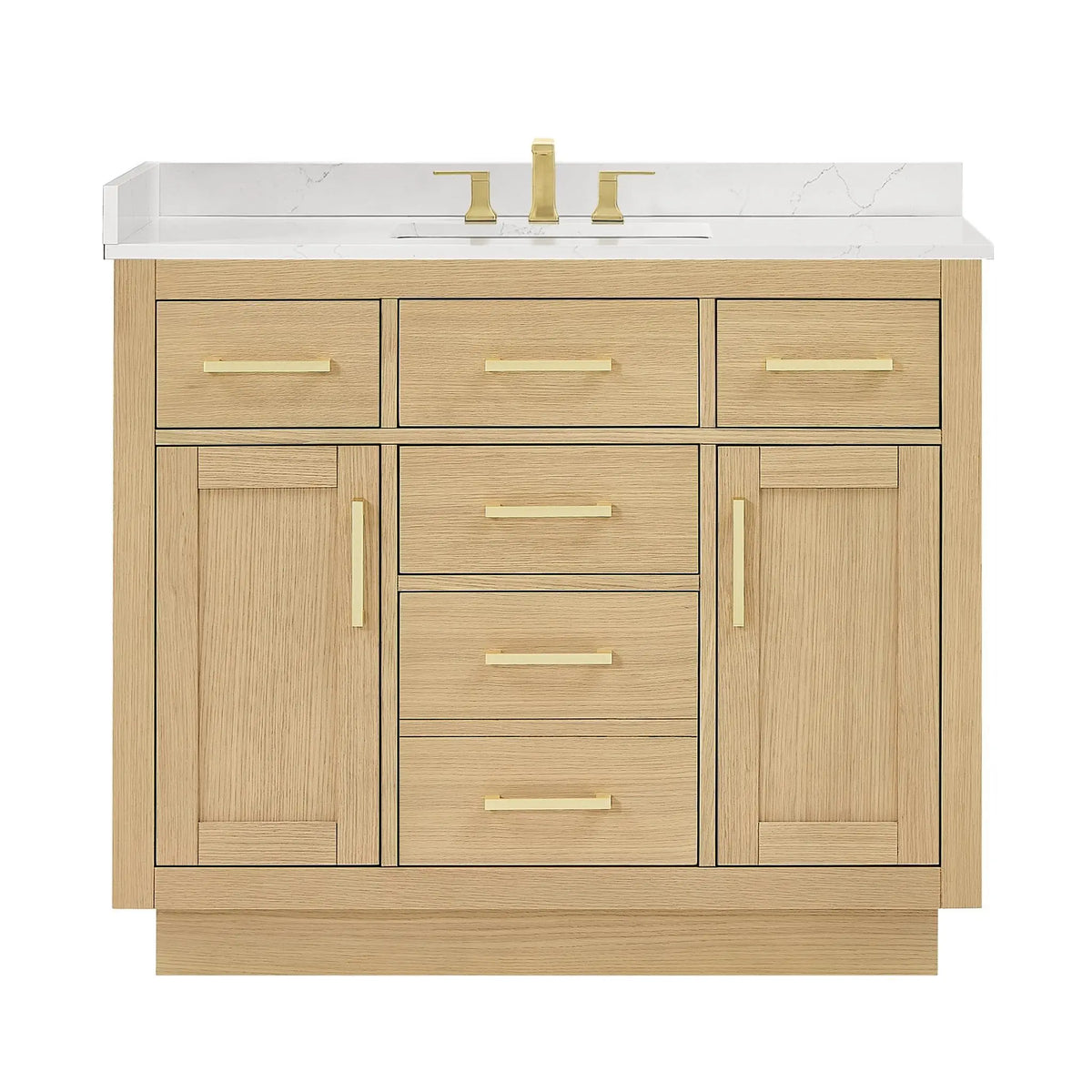42" Beckett Single Bathroom Vanity with Toe Kick Rift Oak Brushed Gold Trim by wyndham View 31