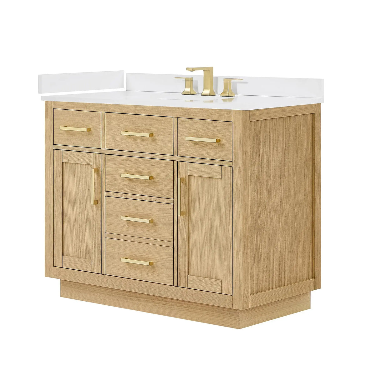 42" Beckett Single Bathroom Vanity with Toe Kick Rift Oak Brushed Gold Trim by wyndham View 40