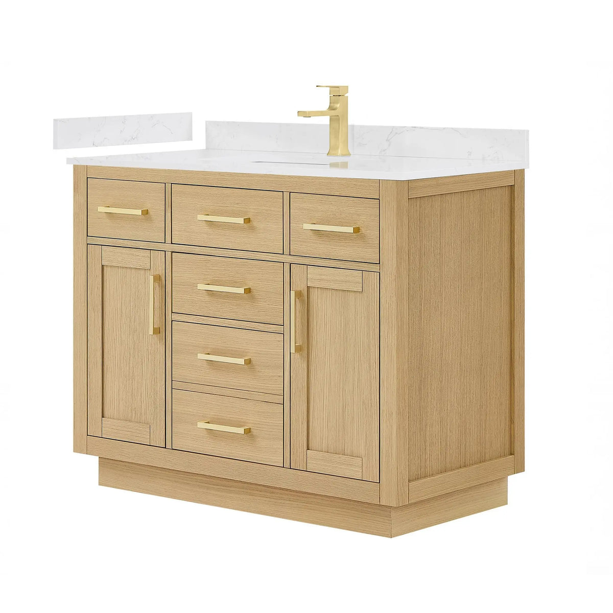 42" Beckett Single Bathroom Vanity with Toe Kick Rift Oak Brushed Gold Trim by wyndham View 5