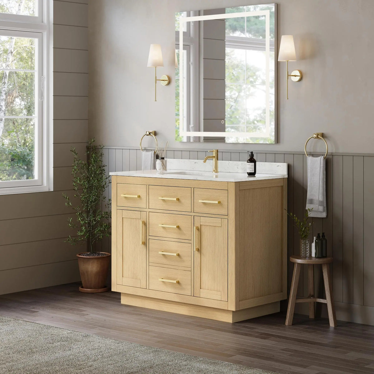 42" Beckett Single Bathroom Vanity with Toe Kick Rift Oak Brushed Gold Trim by wyndham View 2