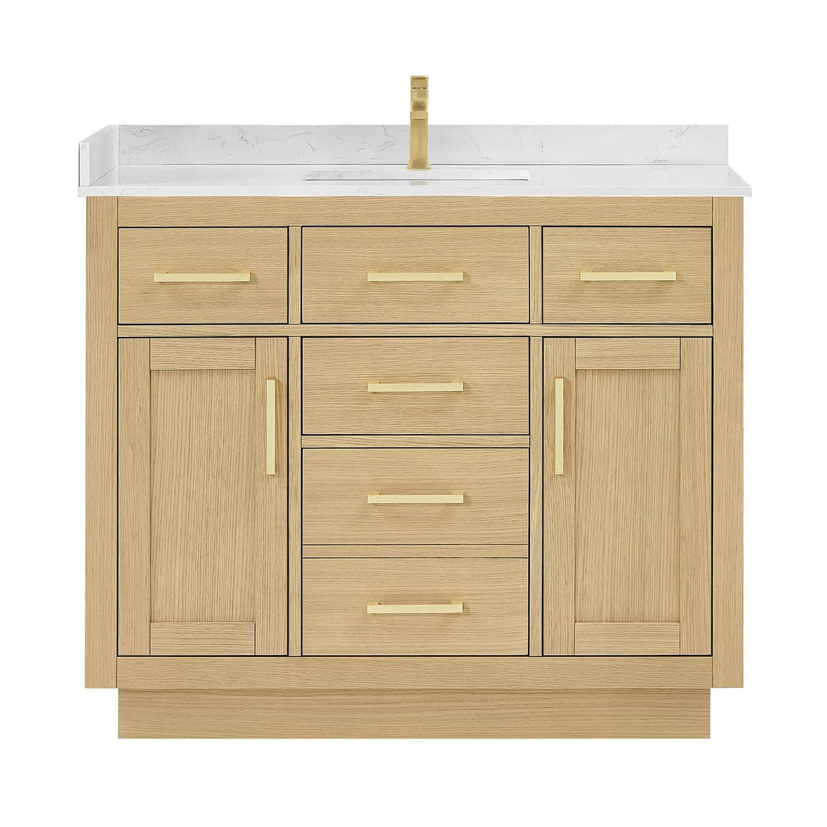 42" Beckett Single Bathroom Vanity with Toe Kick Rift Oak Brushed Gold Trim by wyndham View 1