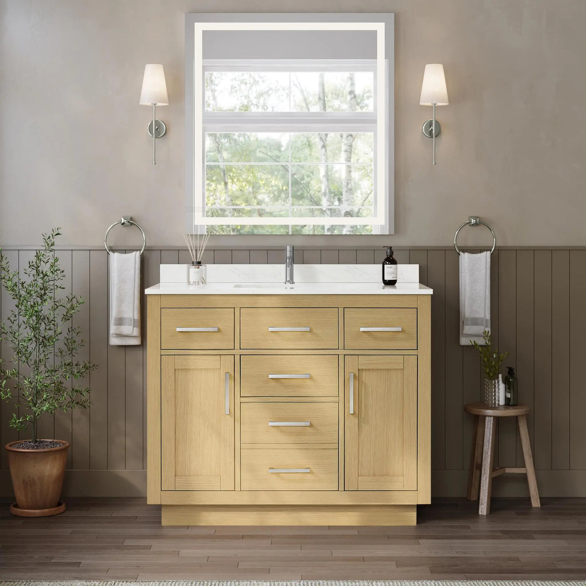 42" Beckett Single Bathroom Vanity with Toe Kick Rift Oak Brushed Nickel Trim by wyndham View 24
