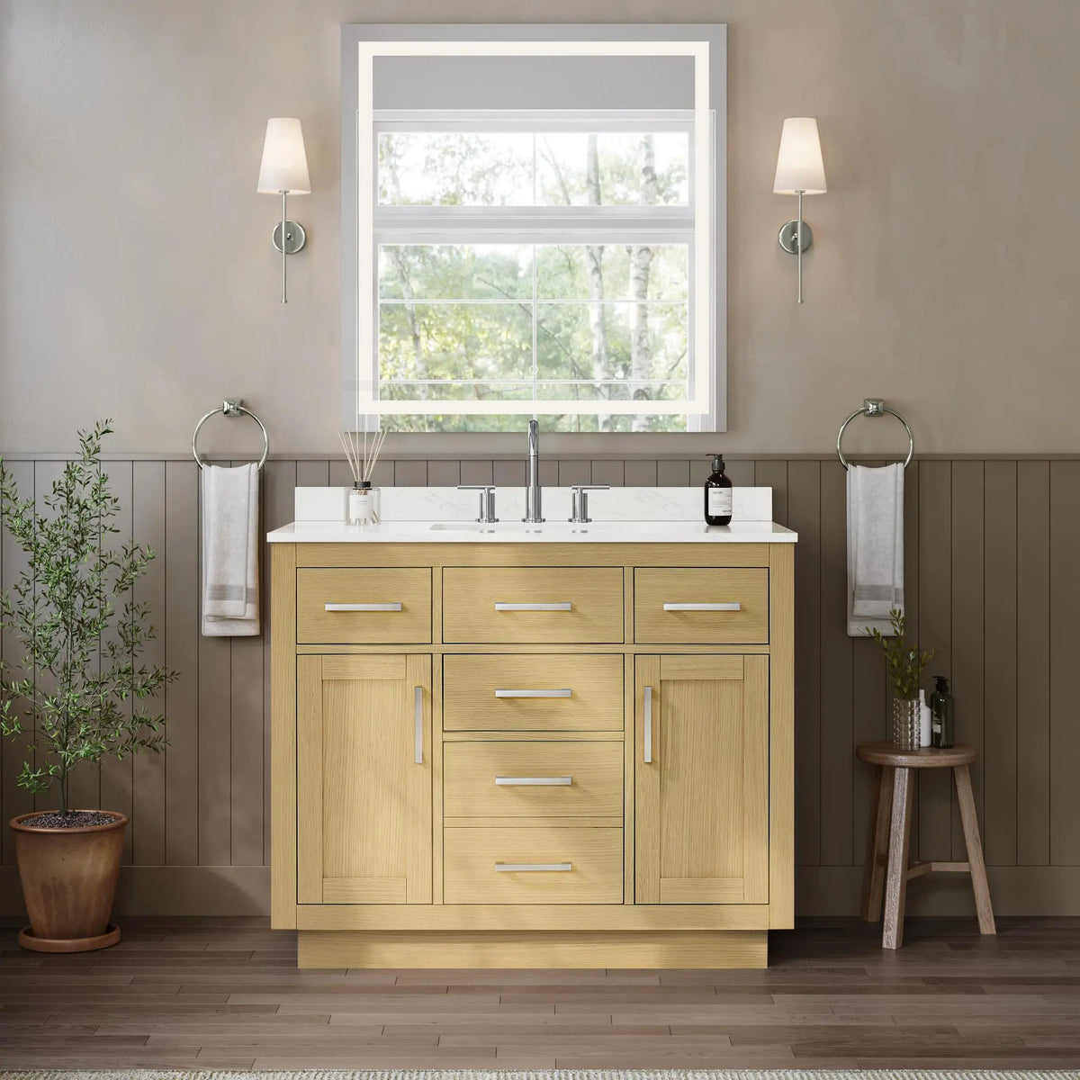 42" Beckett Single Bathroom Vanity with Toe Kick Rift Oak Brushed Nickel Trim by wyndham View 34