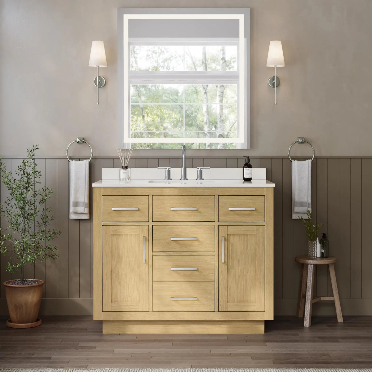 42" Beckett Single Bathroom Vanity with Toe Kick Rift Oak Brushed Nickel Trim by wyndham View 39