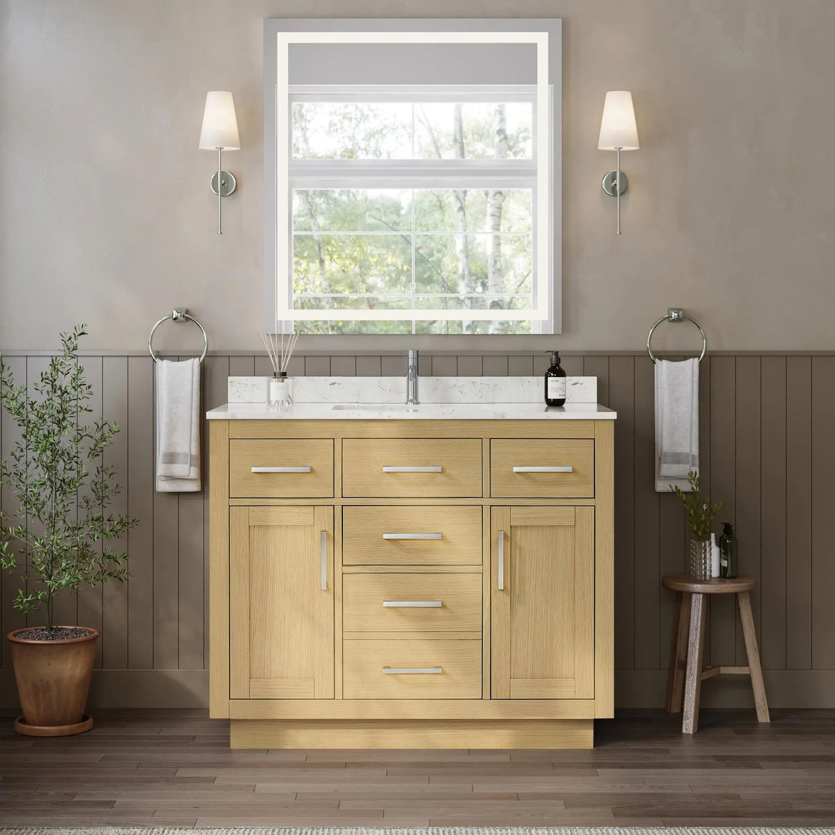 42" Beckett Single Bathroom Vanity with Toe Kick Rift Oak Brushed Nickel Trim by wyndham View 4