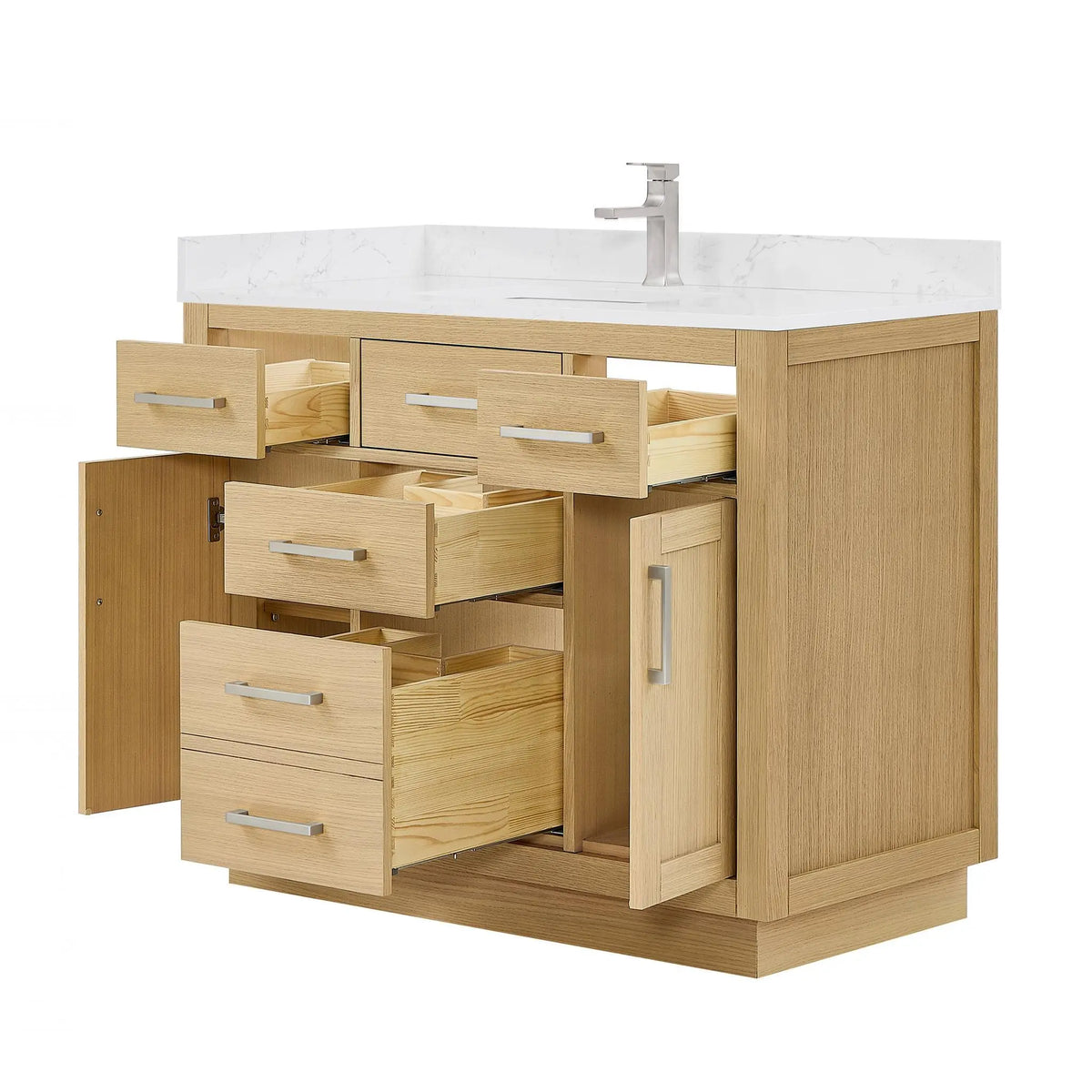42" Beckett Single Bathroom Vanity with Toe Kick Rift Oak Brushed Nickel Trim by wyndham View 3