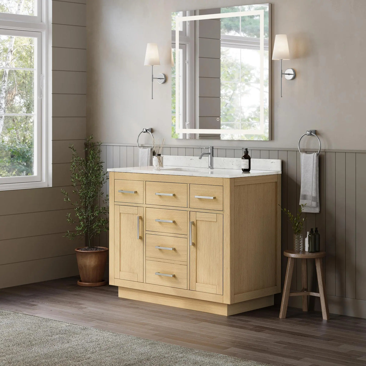 42" Beckett Single Bathroom Vanity with Toe Kick Rift Oak Brushed Nickel Trim by wyndham View 2
