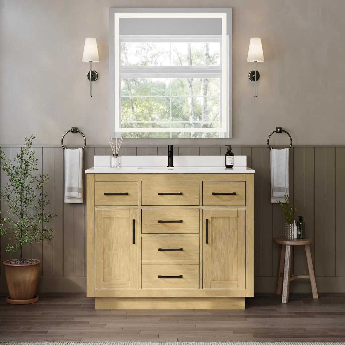 42" Beckett Single Bathroom Vanity with Toe Kick Rift Oak Matte Black Trim by wyndham View 9