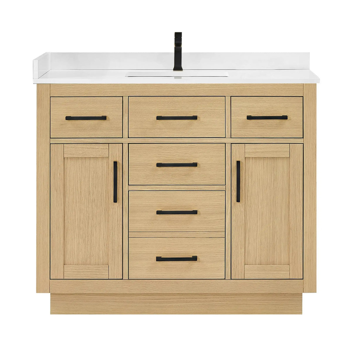 42" Beckett Single Bathroom Vanity with Toe Kick Rift Oak Matte Black Trim by wyndham View 6