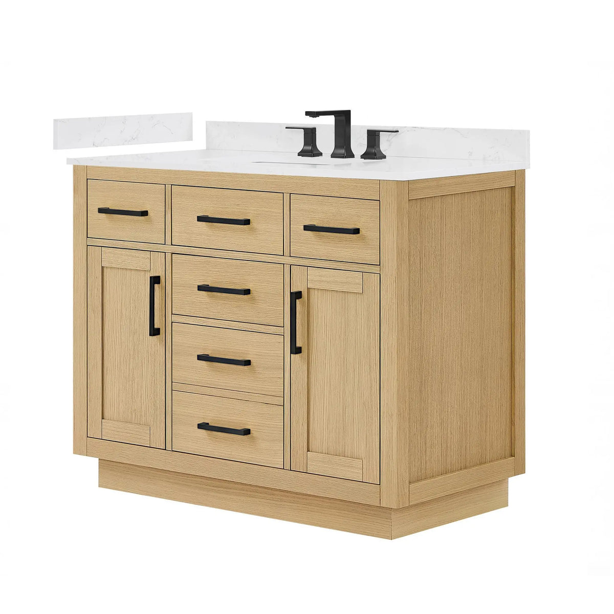 42" Beckett Single Bathroom Vanity with Toe Kick Rift Oak Matte Black Trim by wyndham View 15