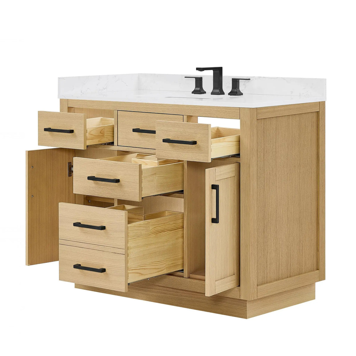 42" Beckett Single Bathroom Vanity with Toe Kick Rift Oak Matte Black Trim by wyndham View 13