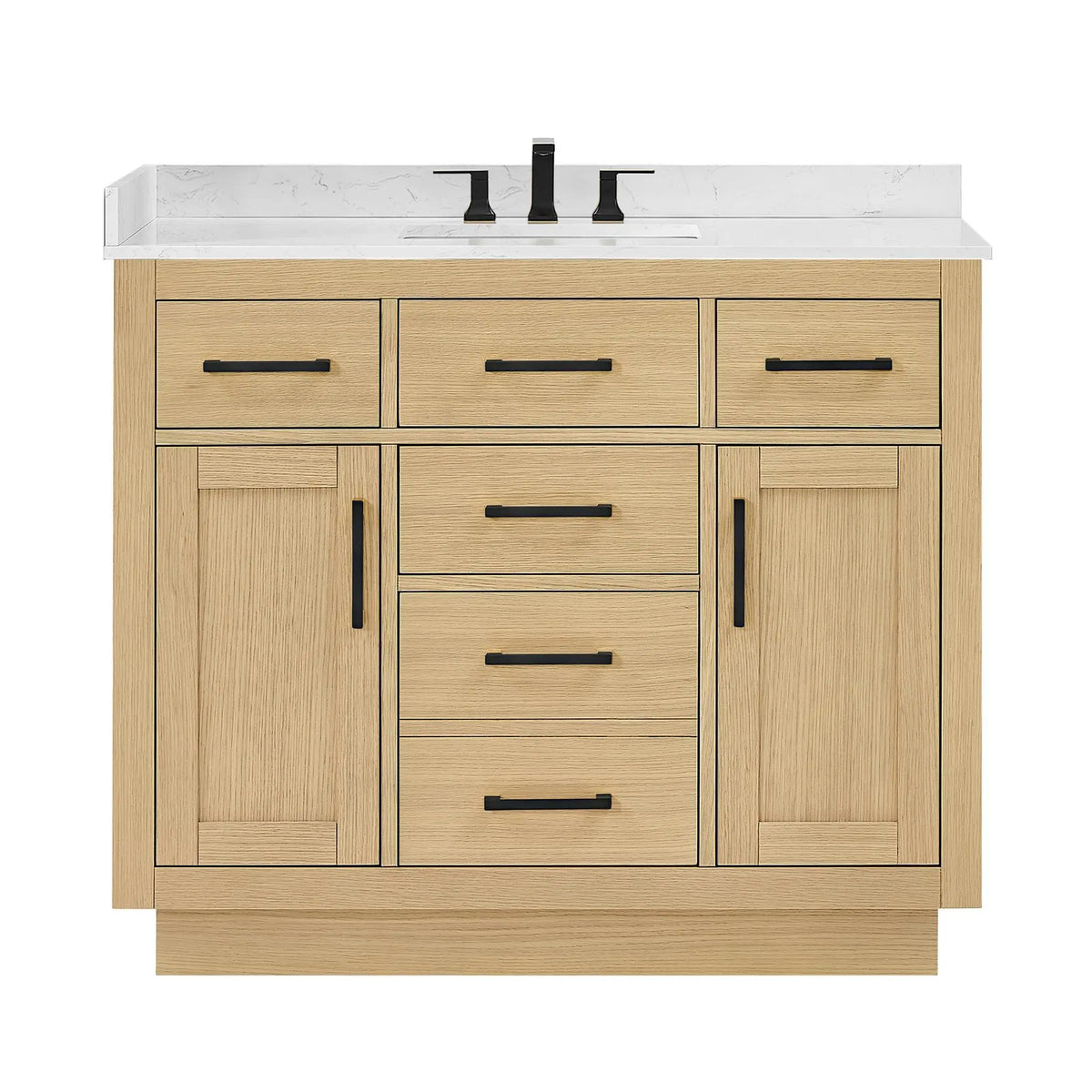 42" Beckett Single Bathroom Vanity with Toe Kick Rift Oak Matte Black Trim by wyndham View 11