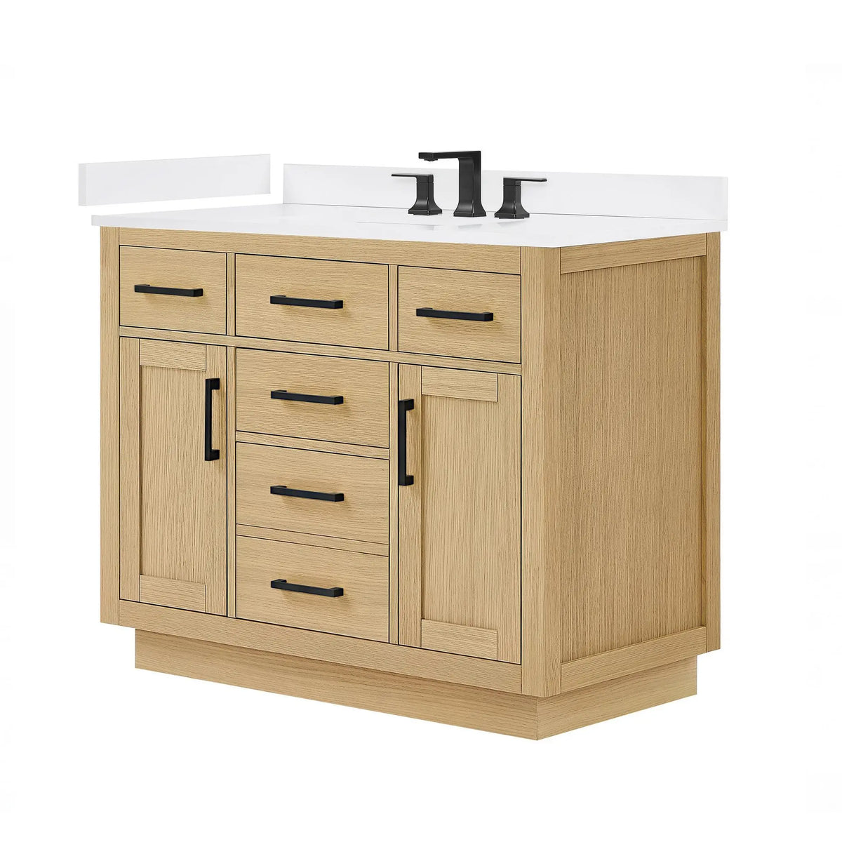 42" Beckett Single Bathroom Vanity with Toe Kick Rift Oak Matte Black Trim by wyndham View 20