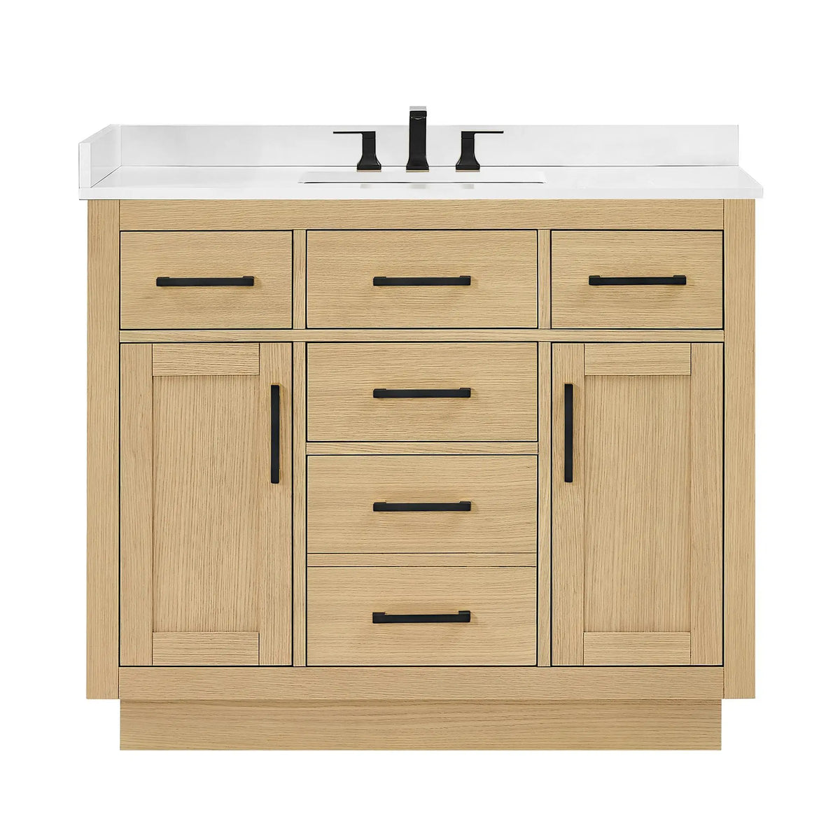 42" Beckett Single Bathroom Vanity with Toe Kick Rift Oak Matte Black Trim by wyndham View 16