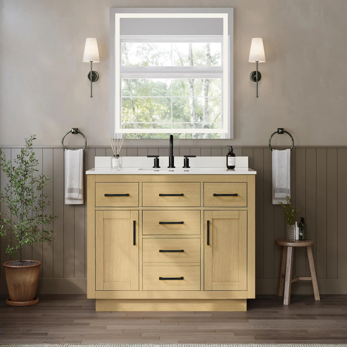 42" Beckett Single Bathroom Vanity with Toe Kick Rift Oak Matte Black Trim by wyndham View 39